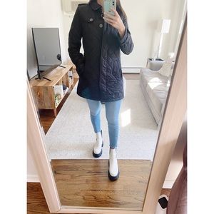 Burberry Brit Classic Black Long Riding Jacket Button Down Quilted Size Small